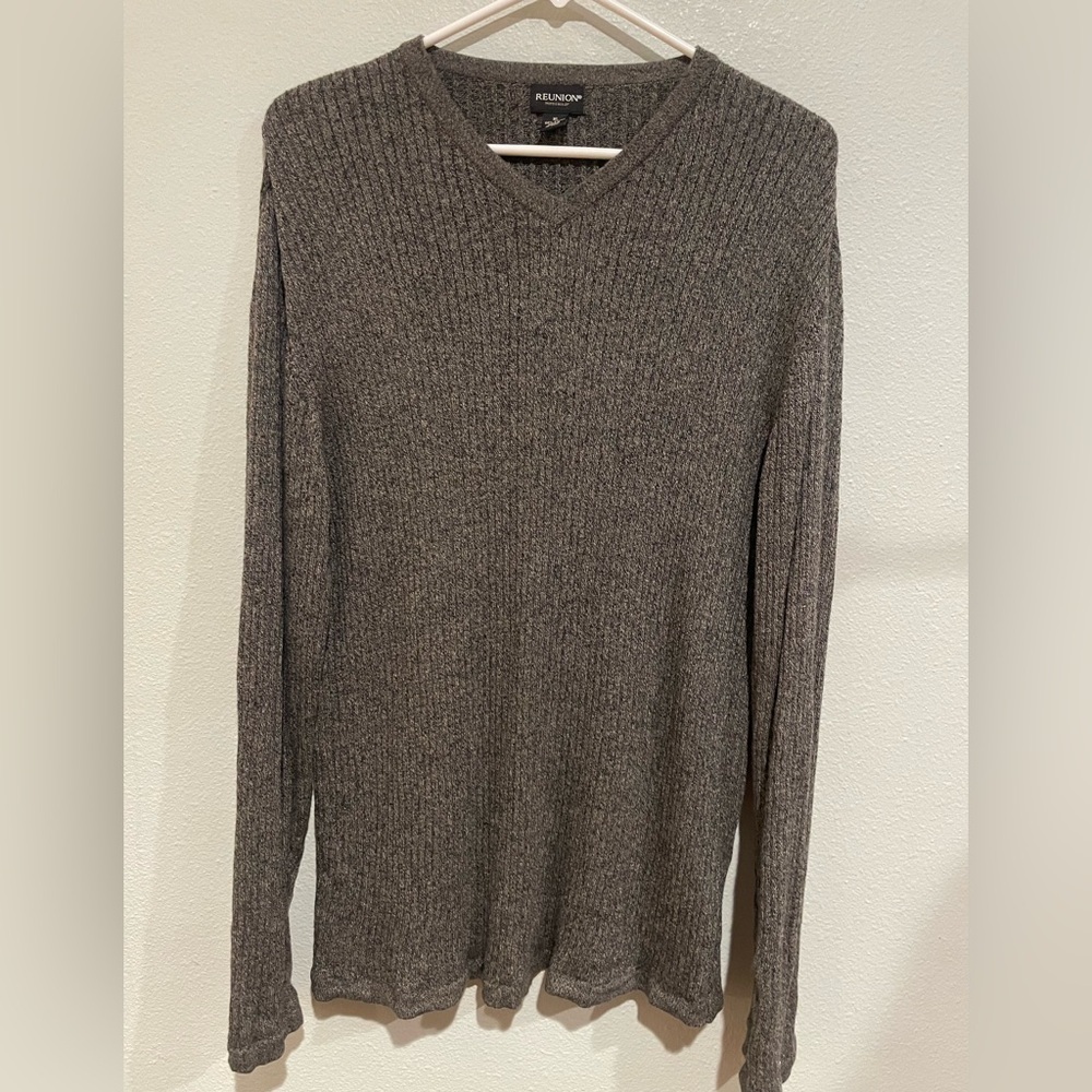 Men's V-Neck Ribbed Sweater by Reunion - Brown